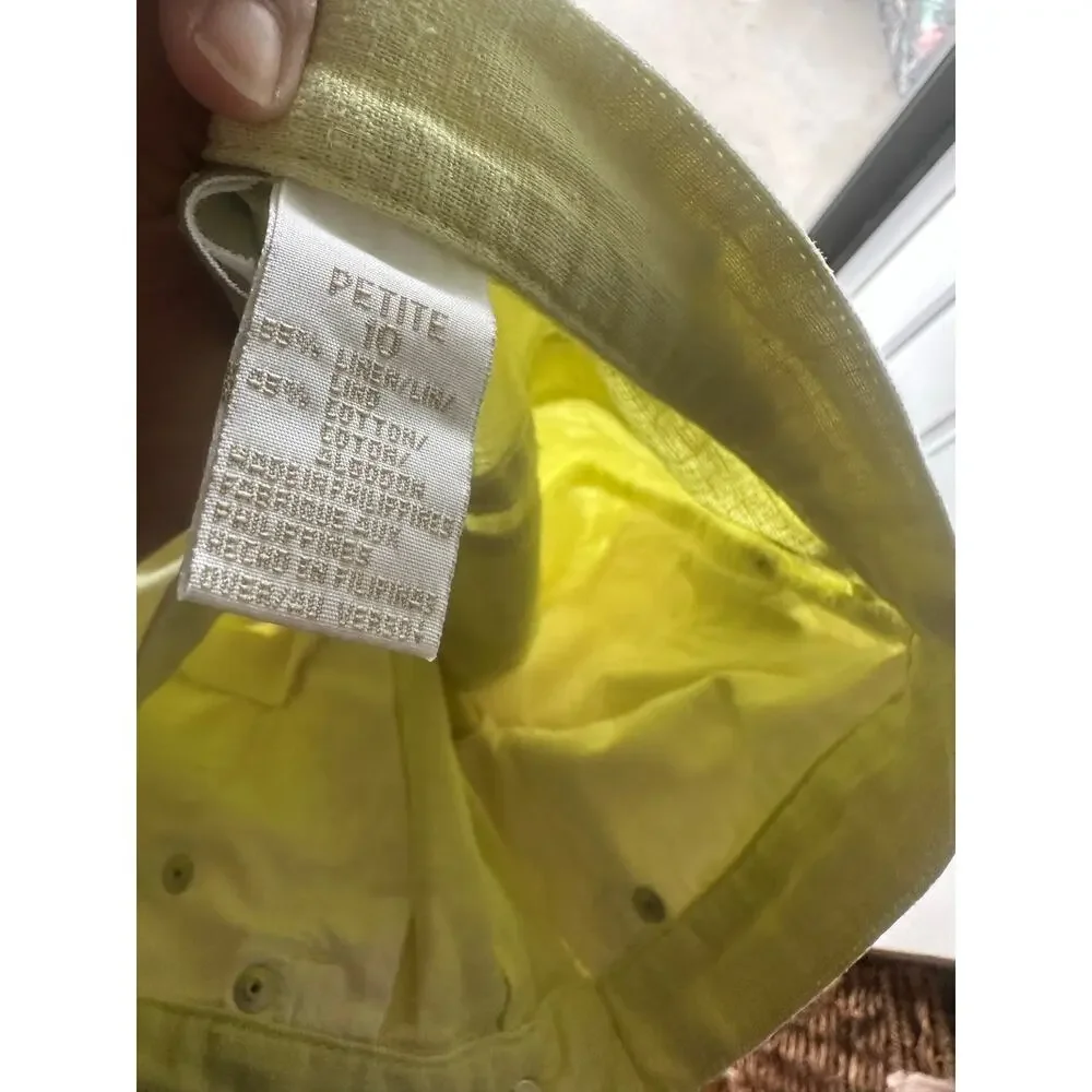 Liz Claiborne Yellow Linen Blend Shorts Petite 10 High Rise Retro Style